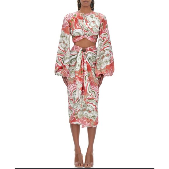 NWT Andrea Iyamah Behati Cropped Top & Wrap Midi Skirt Set Coral ‎ Size S - Picture 2 of 14